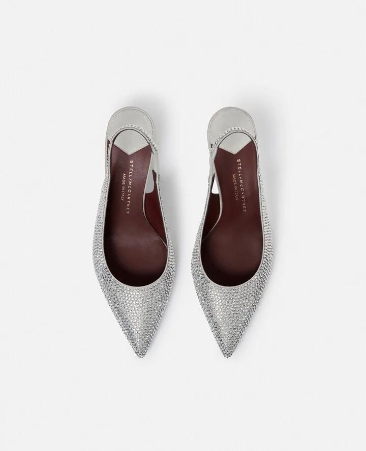 Stella McCartney - Crystal-Embellished Kitten Heel Slingbacks, Woman, Pure white, Size: 35 - Image 4