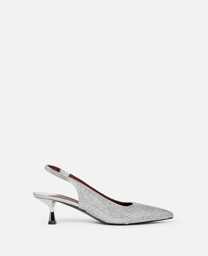Stella McCartney - Crystal-Embellished Kitten Heel Slingbacks, Woman, Pure white, Size: 35