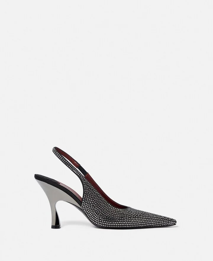 Stella McCartney - Elsa Crystal-Embellished Slingbacks, Woman, Pitch black, Size: 35