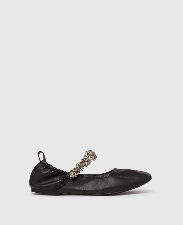 Stella McCartney - Elsa Crystal Flowers Ballet Flats, Woman, Black, Size: 35