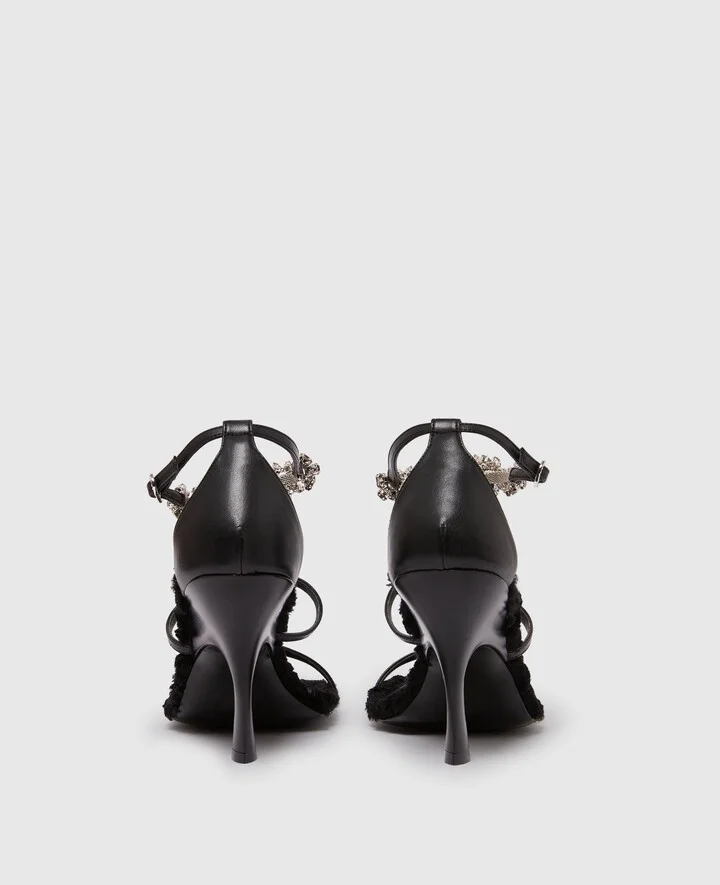 Stella McCartney - Elsa Crystal Flowers Heeled Sandals, Woman, Black, Size: 35 - Image 3