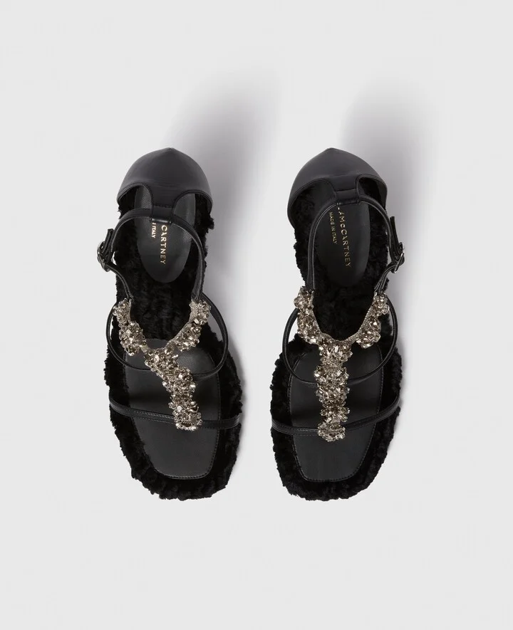 Stella McCartney - Elsa Crystal Flowers Heeled Sandals, Woman, Black, Size: 35 - Image 4