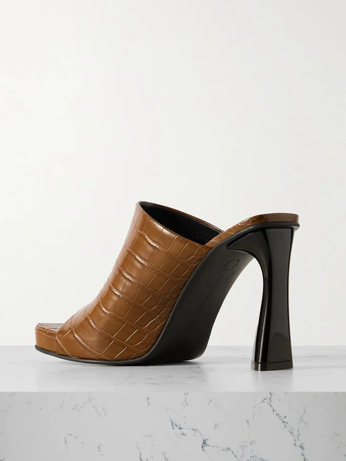 Stella McCartney - Elsa Glossed Croc-effect Mules - Brown - Image 3