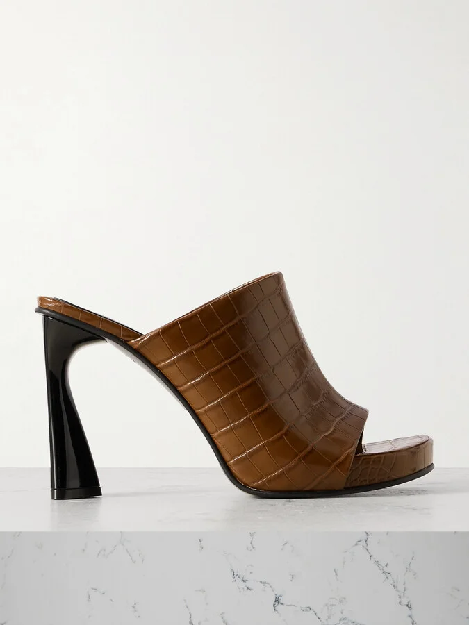 Stella McCartney - Elsa Glossed Croc-effect Mules - Brown