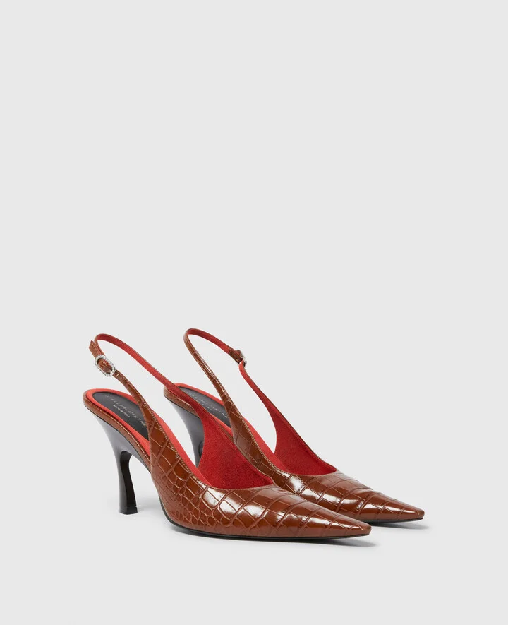 Stella McCartney - Elsa Pointed Toe Slingbacks, Woman, Stone, Size: 35 - Image 5