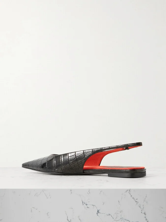 Stella McCartney - Elsa Recycled Croc-effect Slingback Flats - Black - Image 3