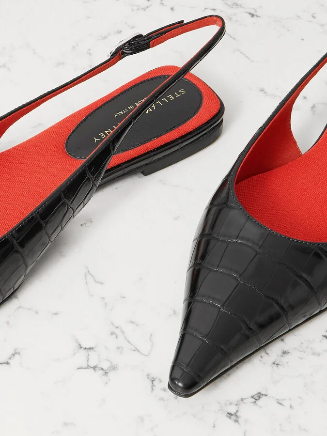 Stella McCartney - Elsa Recycled Croc-effect Slingback Flats - Black - Image 4
