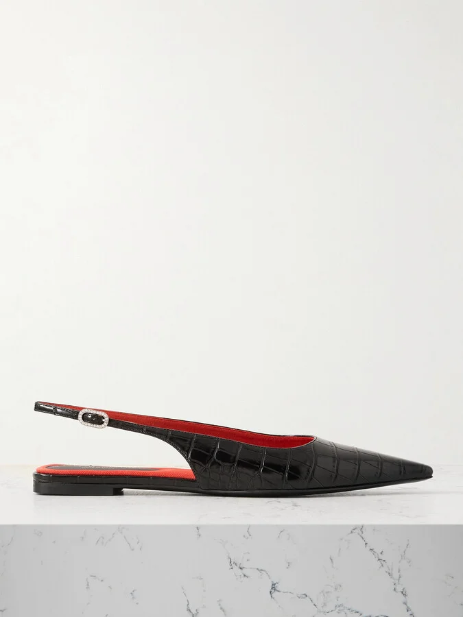 Stella McCartney - Elsa Recycled Croc-effect Slingback Flats - Black
