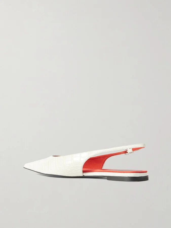 Stella McCartney - Elsa Recycled Croc-effect Slingback Flats - White - Image 3