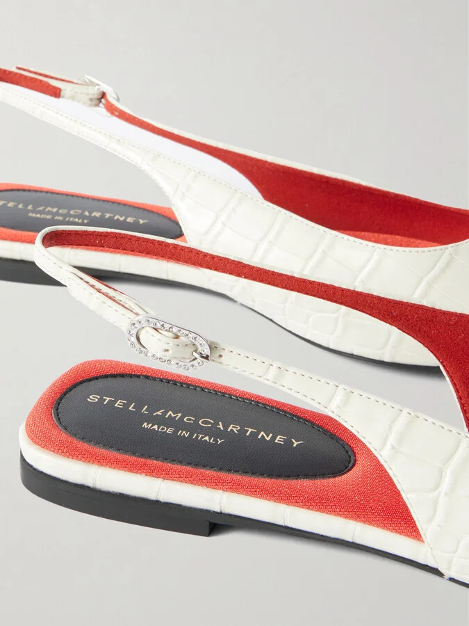 Stella McCartney - Elsa Recycled Croc-effect Slingback Flats - White - Image 4