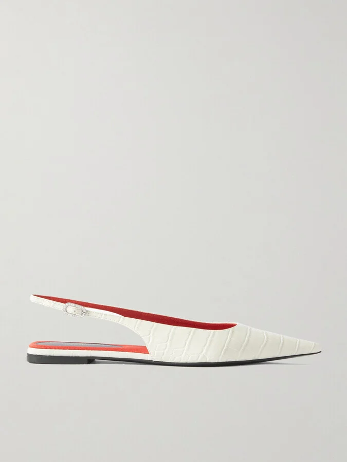 Stella McCartney - Elsa Recycled Croc-effect Slingback Flats - White