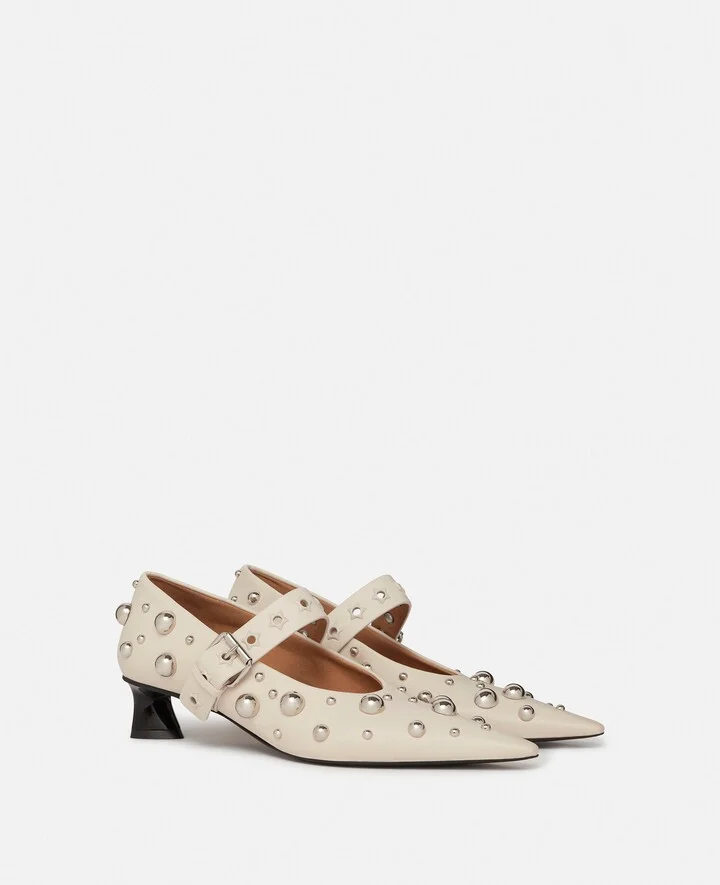 Stella McCartney - Elsa Studded Kitten Heels, Woman, Greggio white, Size: 35 - Image 3
