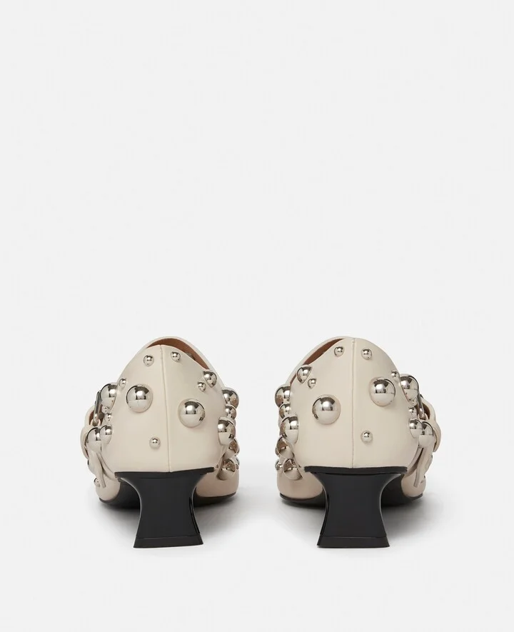 Stella McCartney - Elsa Studded Kitten Heels, Woman, Greggio white, Size: 35 - Image 4