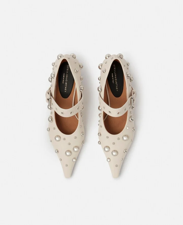 Stella McCartney - Elsa Studded Kitten Heels, Woman, Greggio white, Size: 35 - Image 5