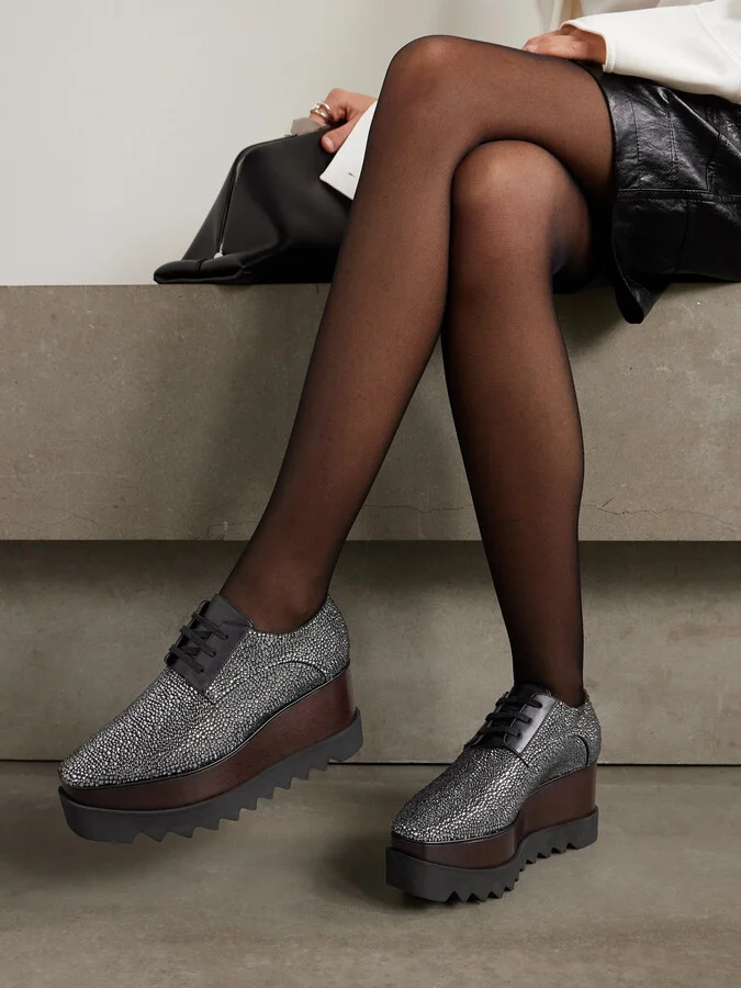 Stella McCartney - Elyse Crystal-embellished Vegan Leather Platform Brogues - Black - Image 2