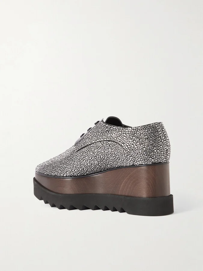Stella McCartney - Elyse Crystal-embellished Vegan Leather Platform Brogues - Black - Image 3