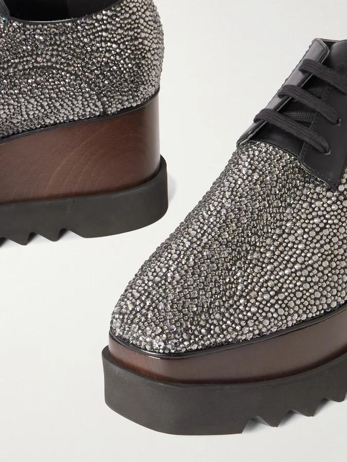 Stella McCartney - Elyse Crystal-embellished Vegan Leather Platform Brogues - Black - Image 4