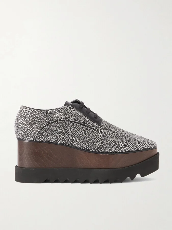 Stella McCartney - Elyse Crystal-embellished Vegan Leather Platform Brogues - Black