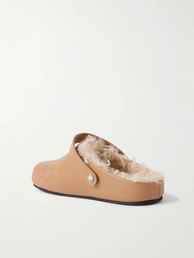 Stella McCartney - Elyse Embroidered Faux Shearling-lined Vegetarian Leather Mules - Brown - Image 3