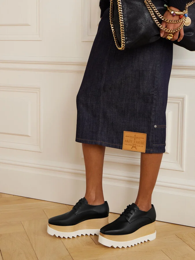 Stella McCartney - Elyse Faux Glossed-leather Platform Brogues - Black - Image 2