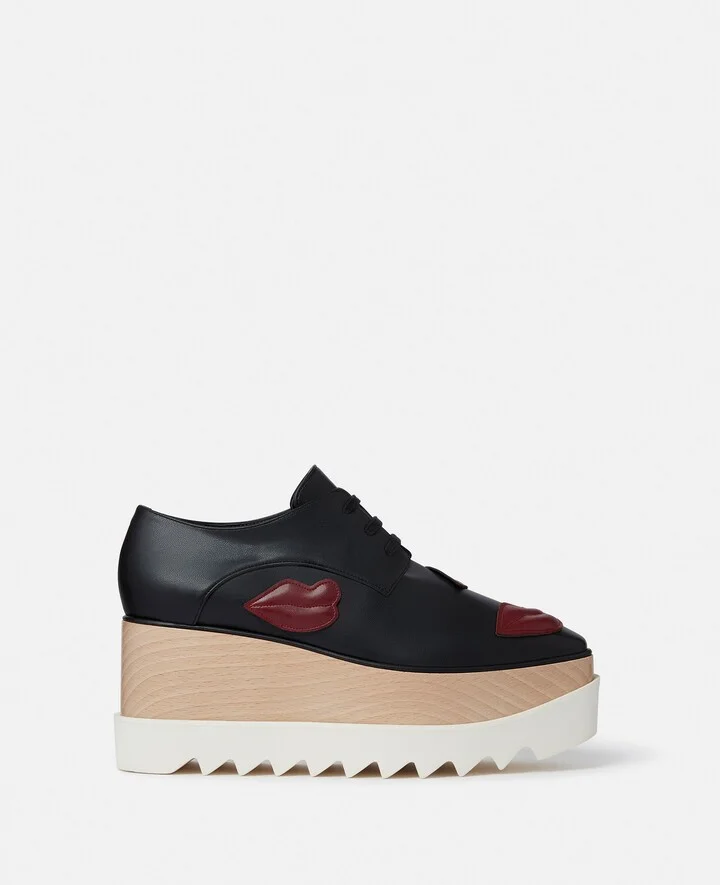 Stella McCartney - Elyse Lip Appliqué Platform Shoes, Woman, Black, Size: 36h