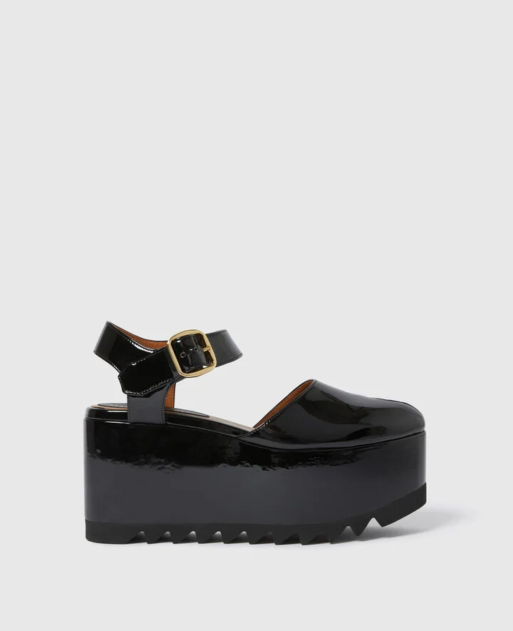 Stella McCartney - Elyse Patent Platform Sandals, Woman, Black, Size: 34h