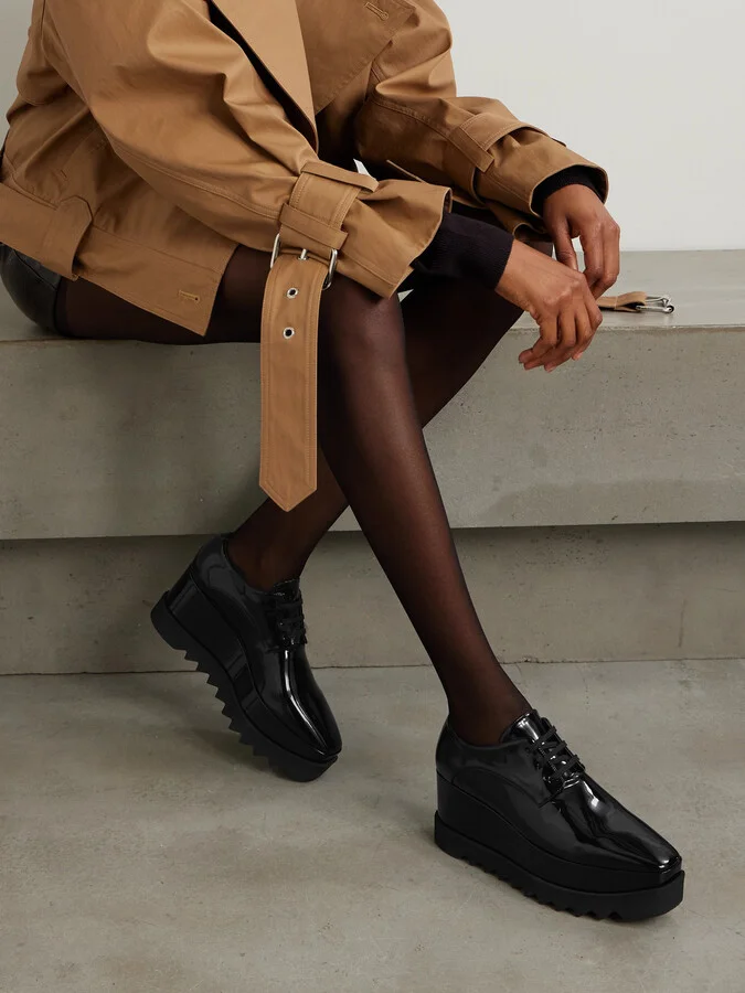 Stella McCartney - Elyse Vegetarian Patent-leather Platform Brogues - Black - Image 2