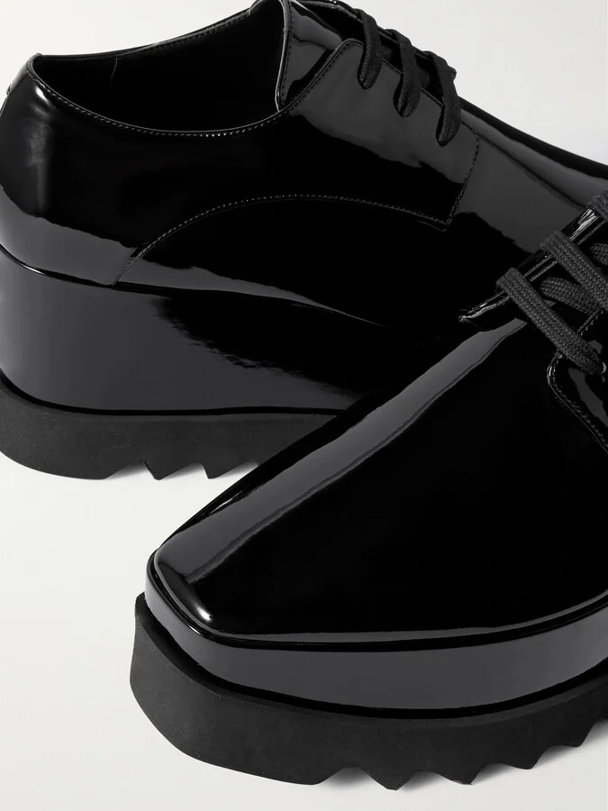 Stella McCartney - Elyse Vegetarian Patent-leather Platform Brogues - Black - Image 4