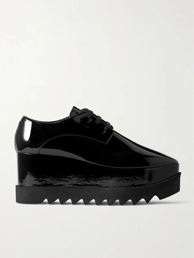 Stella McCartney - Elyse Vegetarian Patent-leather Platform Brogues - Black