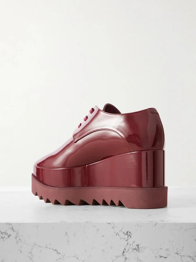 Stella McCartney - Elyse Vegetarian Patent-leather Platform Brogues - Burgundy - Image 3