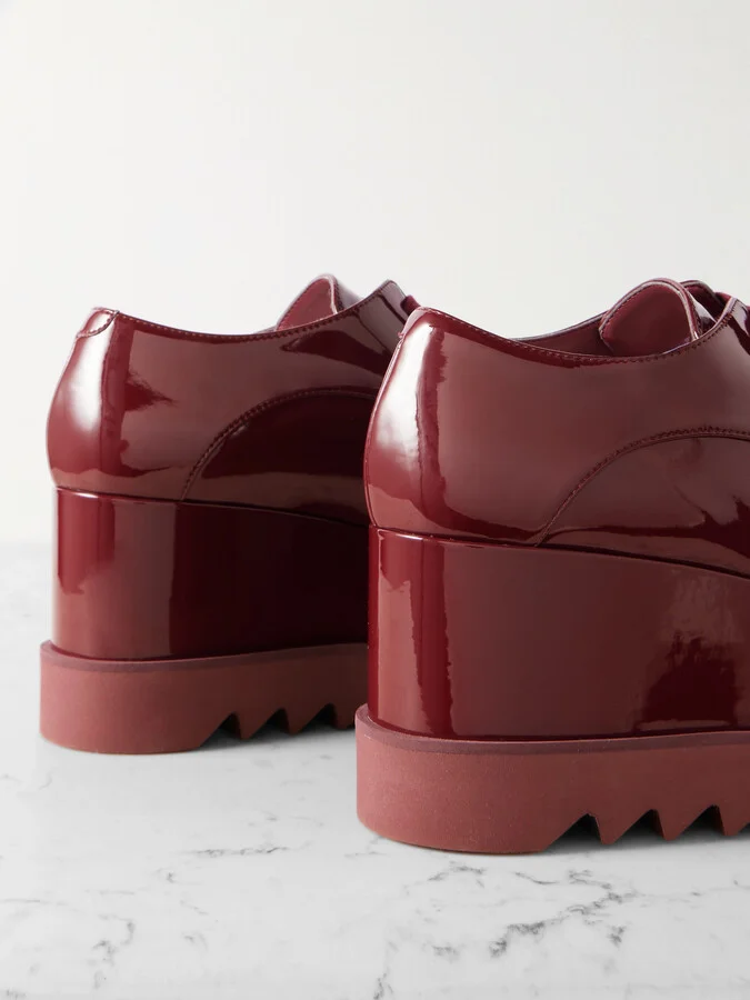 Stella McCartney - Elyse Vegetarian Patent-leather Platform Brogues - Burgundy - Image 4