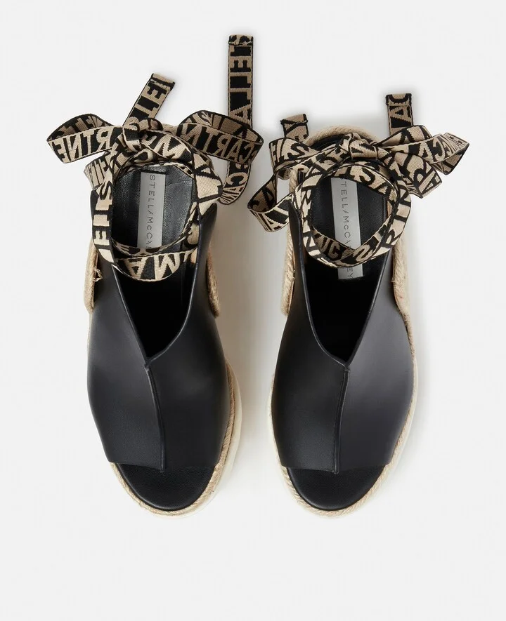 Stella McCartney - Gaia Alter Mat Peeptoe Wedge Espadrilles, Woman, Black, Size: 36 - Image 3