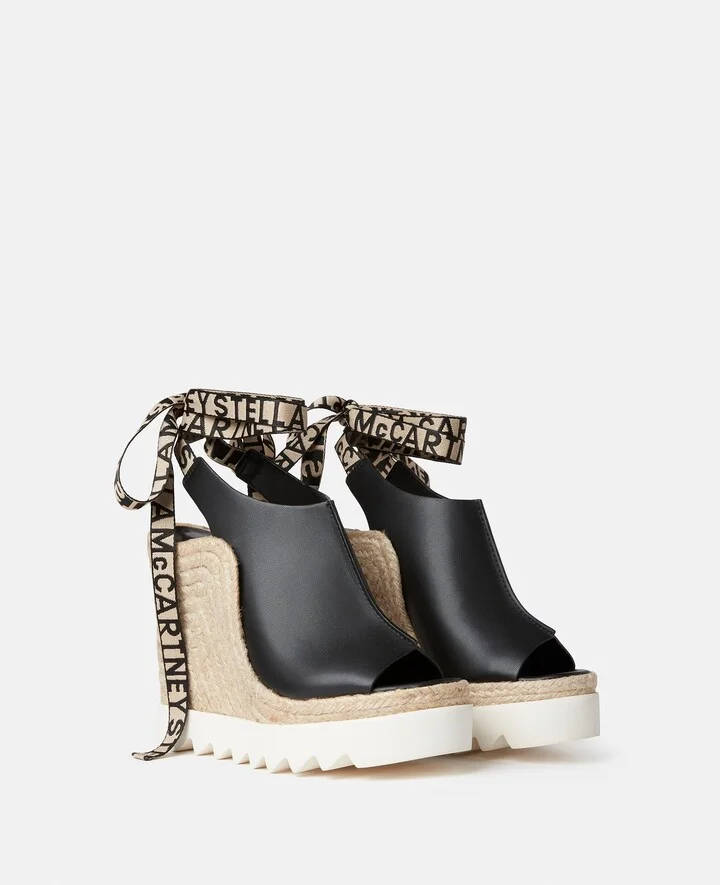 Stella McCartney - Gaia Alter Mat Peeptoe Wedge Espadrilles, Woman, Black, Size: 36 - Image 4