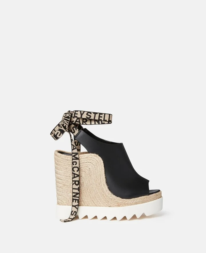 Stella McCartney - Gaia Alter Mat Peeptoe Wedge Espadrilles, Woman, Black, Size: 36
