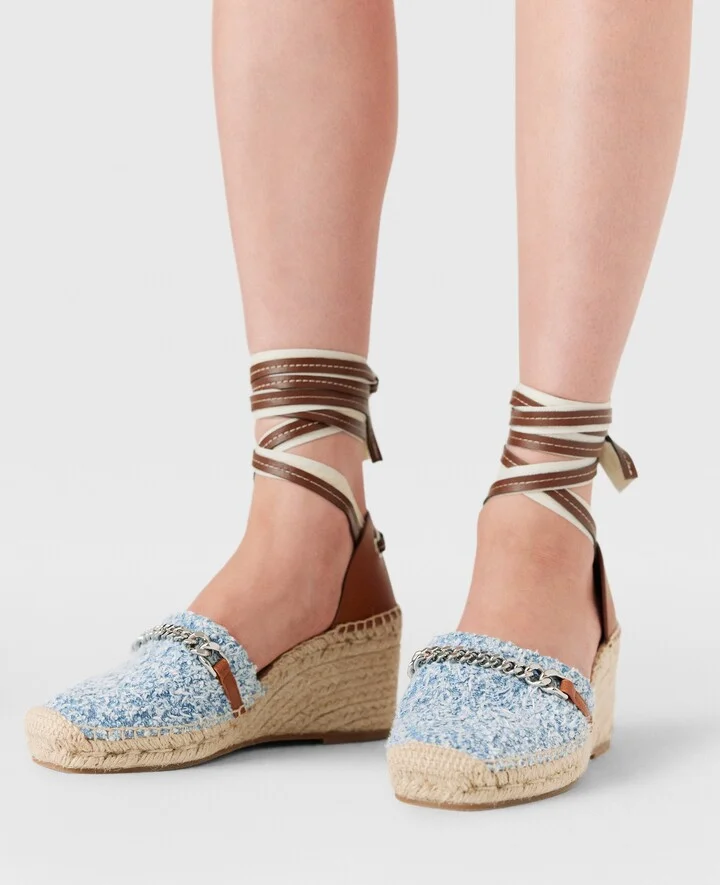 Stella McCartney - Gaia Bouclé Platform Espadrille Wedges, Woman, Dark blue denim, Size: 35 - Image 2