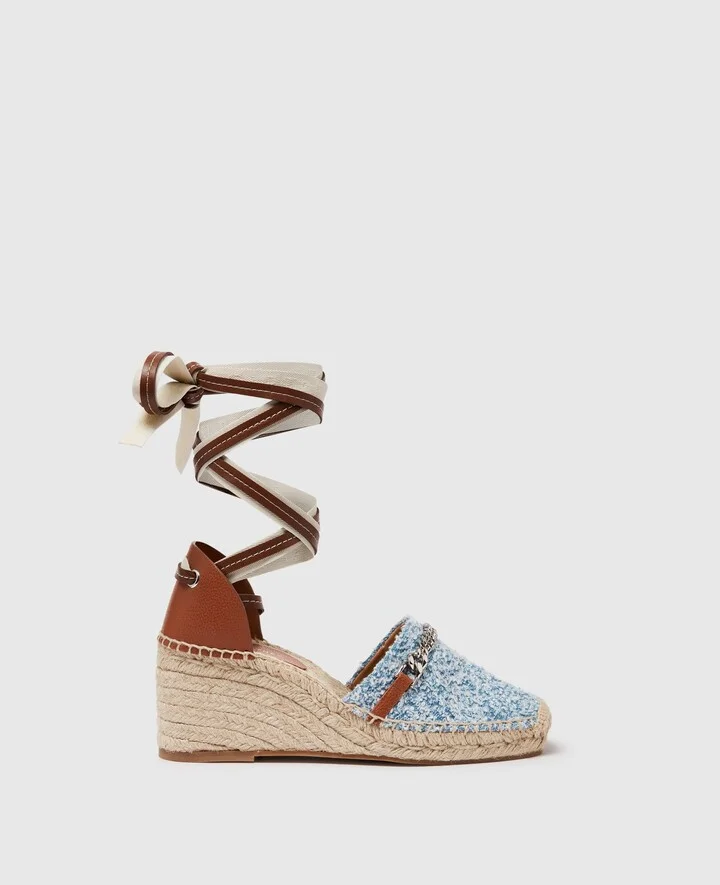 Stella McCartney - Gaia Bouclé Platform Espadrille Wedges, Woman, Dark blue denim, Size: 35