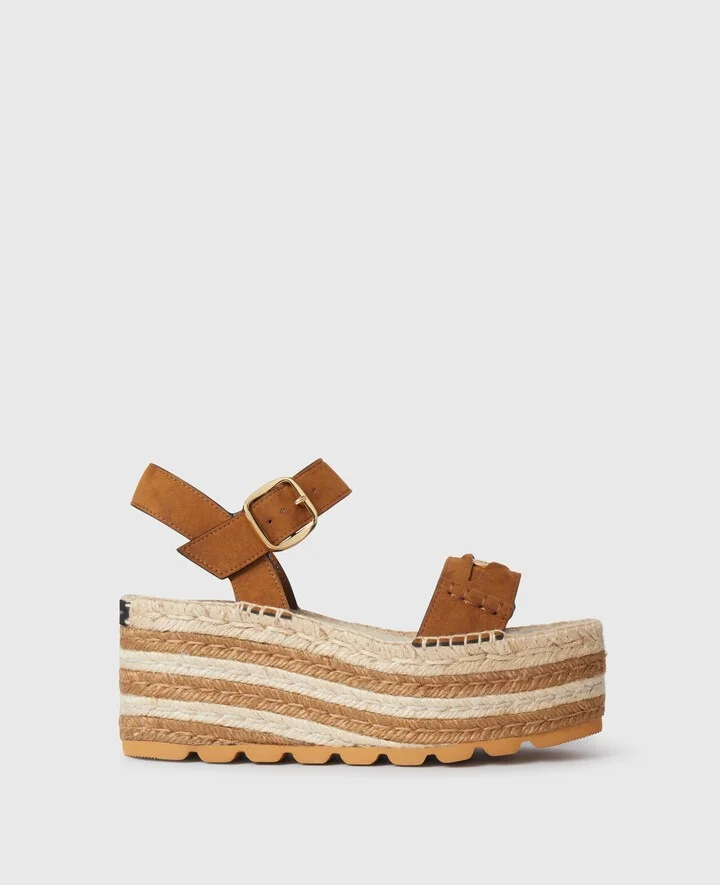 Stella McCartney - Gaia Platform Espadrille Wedges, Woman, Pecan, Size: 35