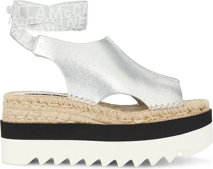Stella McCartney Gaia Wrinkly Metallic Sandal in Metallic Silver