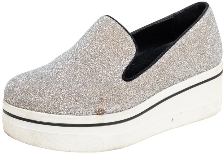 Stella McCartney Grey Glitter Platform Sneakers Size 35