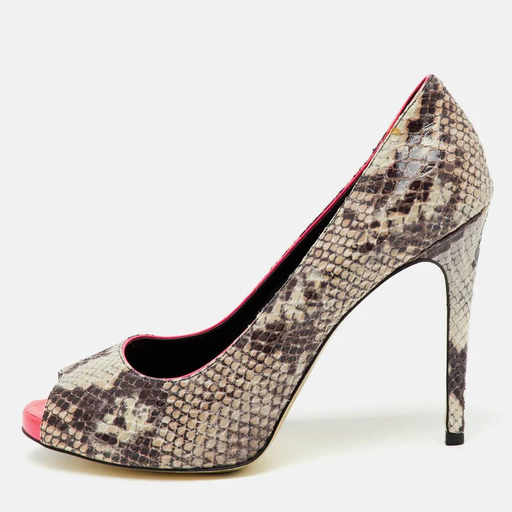 Stella McCartney Multicolor Faux Snakeskin Embossed Leather Peep Toe Pumps Size 40