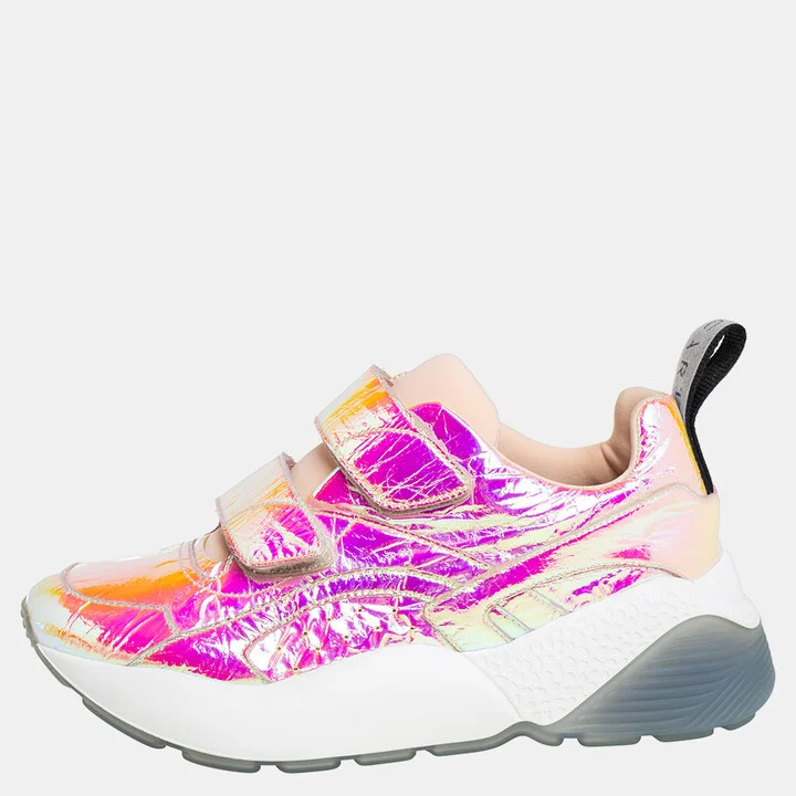 Stella McCartney Multicolor Holographic Faux Leather Velcro Strap Sneakers Size 39