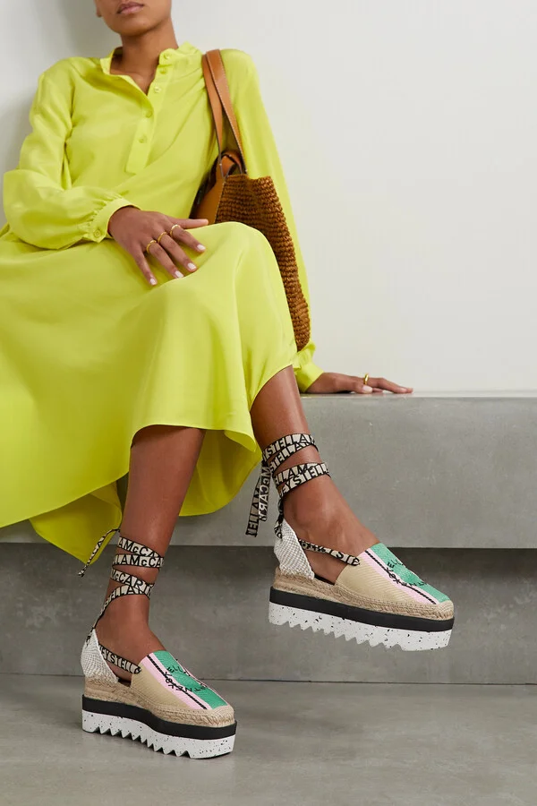 Stella McCartney - + Net Sustain Gaia Embroidered Striped Raffia Flatform Espadrilles - Neutrals - Image 2