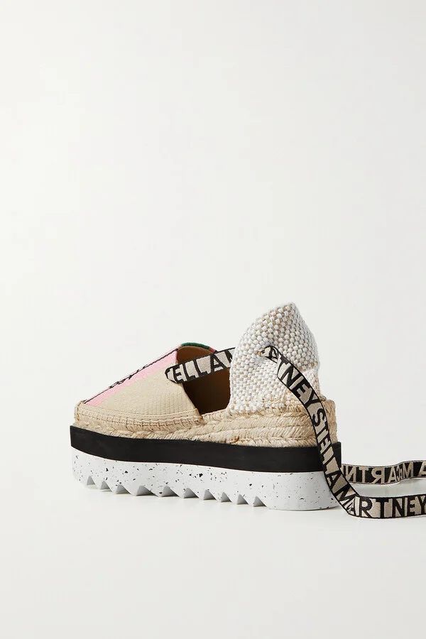 Stella McCartney - + Net Sustain Gaia Embroidered Striped Raffia Flatform Espadrilles - Neutrals - Image 3