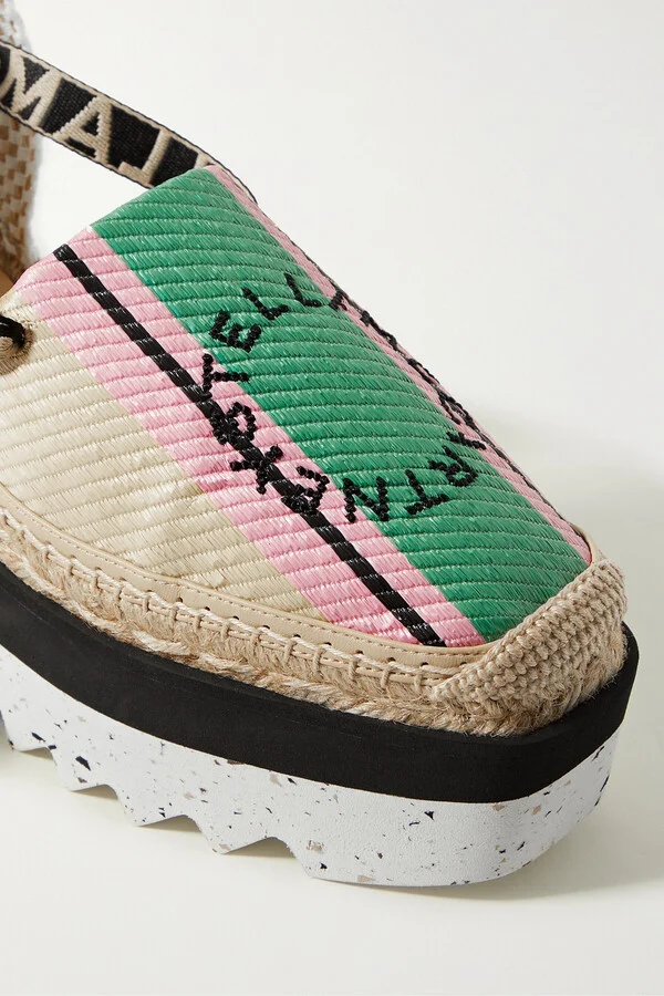 Stella McCartney - + Net Sustain Gaia Embroidered Striped Raffia Flatform Espadrilles - Neutrals - Image 4