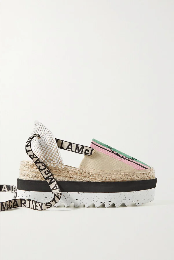 Stella McCartney - + Net Sustain Gaia Embroidered Striped Raffia Flatform Espadrilles - Neutrals