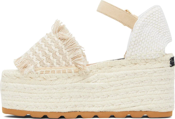 Stella McCartney Off-White & Beige Gaia Platform Espadrille Wedge Sandals - Image 3