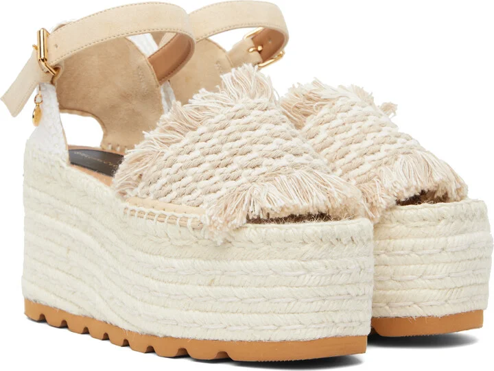 Stella McCartney Off-White & Beige Gaia Platform Espadrille Wedge Sandals - Image 4