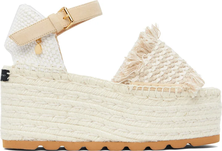 Stella McCartney Off-White & Beige Gaia Platform Espadrille Wedge Sandals