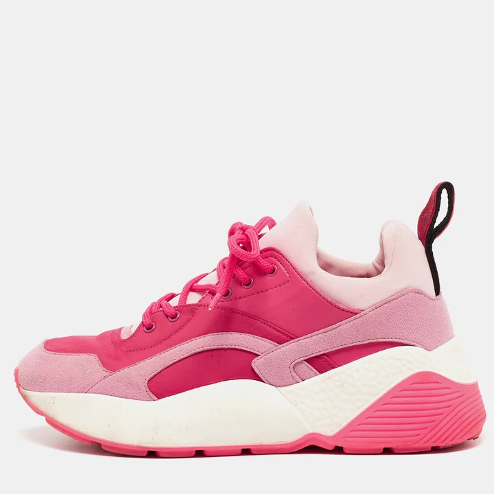 Stella McCartney Pink/Red Nylon and Faux Suede Chunky Sneakers Size 38