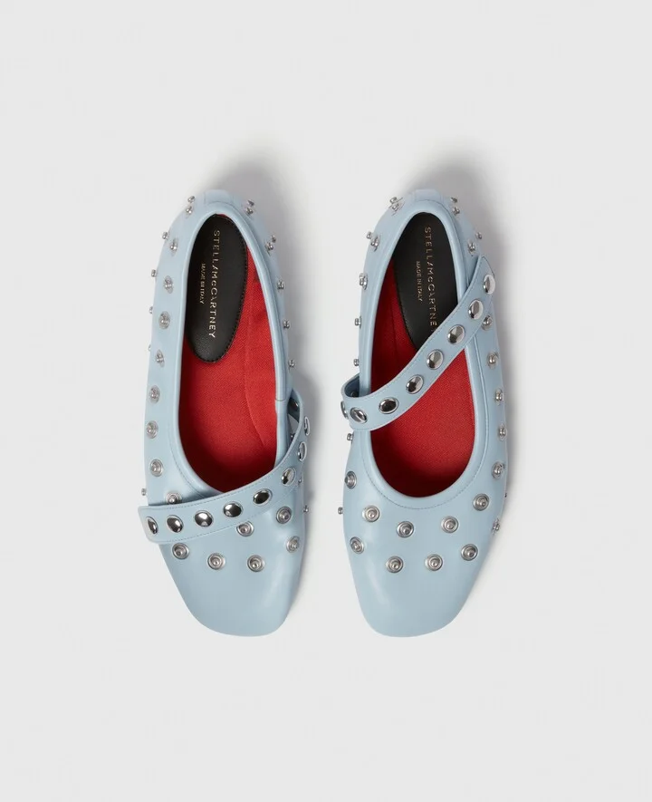 Stella McCartney - Ryder Popper-Studded Ballet Flats, Woman, Dusty blue, Size: 35 - Image 4